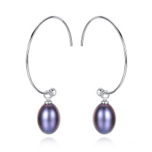 Fashion Big Circle 925 Sterling Silver Freshwater Pearl Drop Earrings